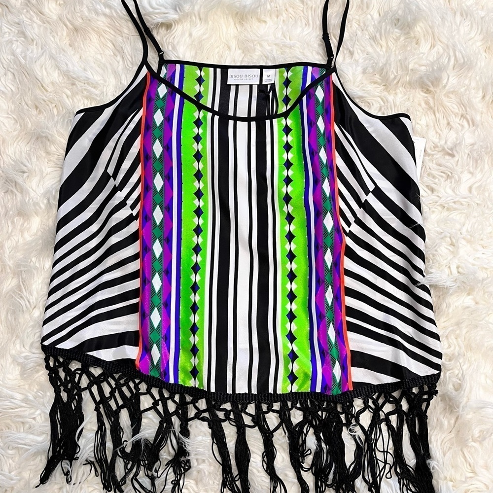 Bisou Bisou Women’s Black Striped Camisole Top. Size M